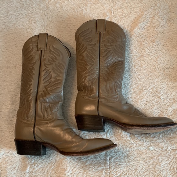 Justin Cowboy Boots Gray Leather Round Toe Size 7.5 - Picture 2 of 10